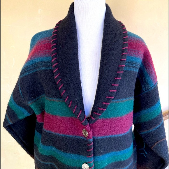 WOOLRICH Rugged Outdoorwear Wool Western Southwestern Whipstitch Warm Jacket USA - Picture 2 of 12